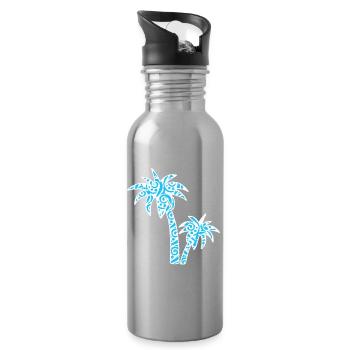 Tropic Wave Abstract Palm Design - Water bottle with straw - silver - Right