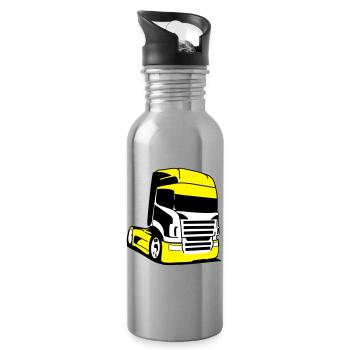 Gelber Lkw Pop-Art - Trinkflasche mit integriertem Trinkhalm - Lightsilver - Rechts