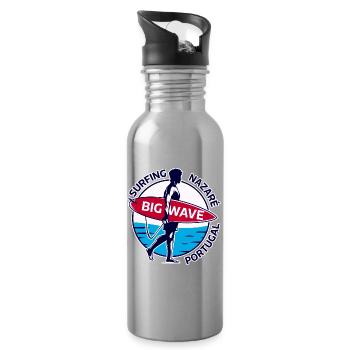 Surfing Nazaré Big Wave Portugal - Water bottle with straw - silver - Right