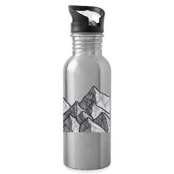 Lignes de montagne noires et blanches - Gourde avec paille intégrée - argent clair - Droite
