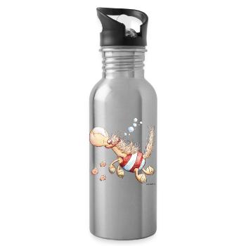 Seahorse I Wortspiel Schwimmer Pferd - Water bottle with straw - silver - Right