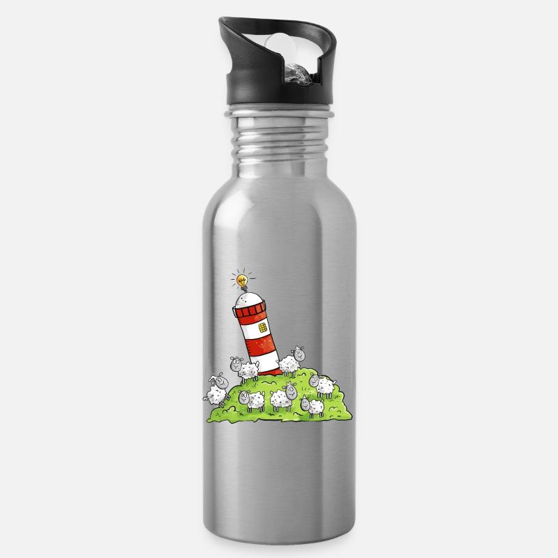 Leuchtturm Und Schafe Auf Der Nordseeinsel - Trinkflasche mit integriertem Trinkhalm - Lightsilver