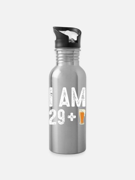 Ich bin 29 plus Bier - Trinkflasche mit integriertem Trinkhalm - Lightsilver