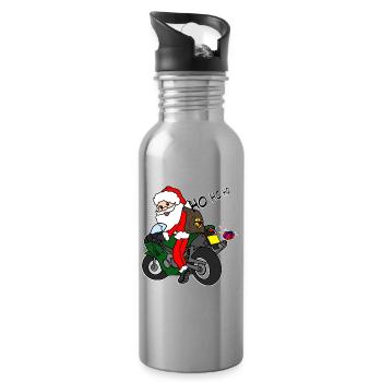 Christmas Santa on motorbike with gifts - Water bottle with straw - silver - Right