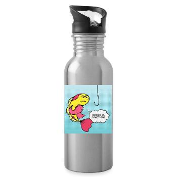 Popart Fisch Angehakt Humor - Trinkflasche mit integriertem Trinkhalm - Lightsilver - Rechts