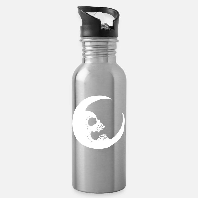 Mondschädel - Trinkflasche mit integriertem Trinkhalm - Lightsilver