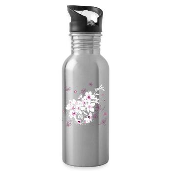 Cherry Blossom Sakura Spring - Water bottle with straw - silver - Right