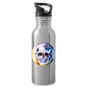 extravagant skull in colorful shimmering color - Water bottle with straw - silver - Right