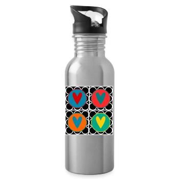 HERZ. HERZ. VALENTINSTAG. LIEBE. LIEBE. PAAR. - Trinkflasche mit integriertem Trinkhalm - Lightsilver - Rechts