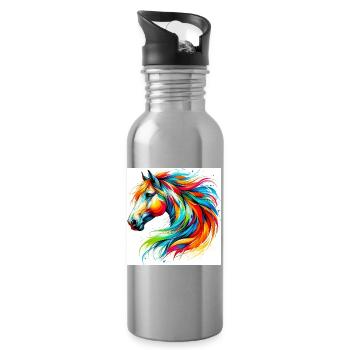 Cheval - Gourde avec paille intégrée - argent clair - Droite