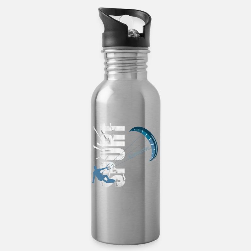 Kitesurfen - Trinkflasche mit integriertem Trinkhalm - Lightsilver