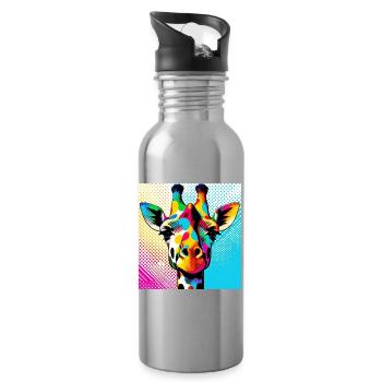 Giraffe Pop Art - Water bottle with straw - silver - Right