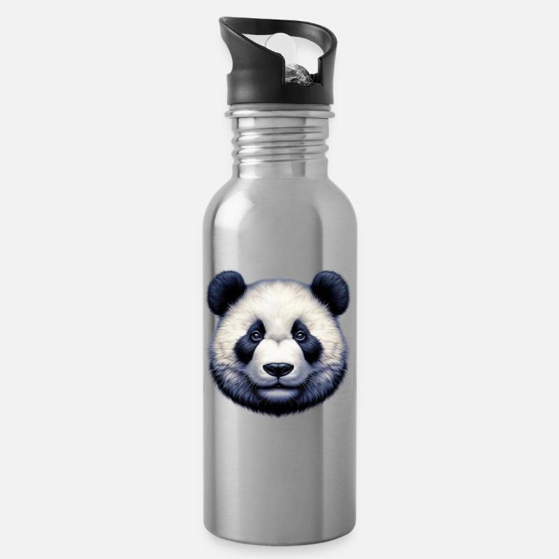 Panda - Trinkflasche mit integriertem Trinkhalm - Lightsilver