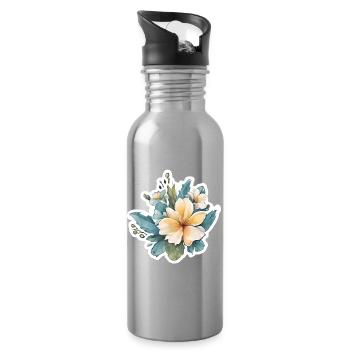 Yellow Flower - Water bottle with straw - silver - Right