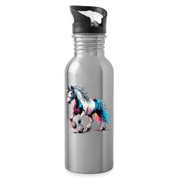 Cheval - Gourde avec paille intégrée - argent clair - Droite