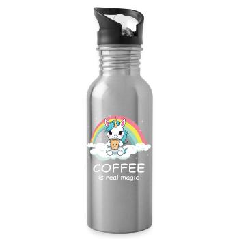 Süßes Kaffee Einhorn - Trinkflasche mit integriertem Trinkhalm - Lightsilver - Rechts