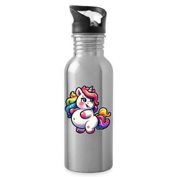 Colorful unicorn cuddly design - Water bottle with straw - silver - Right