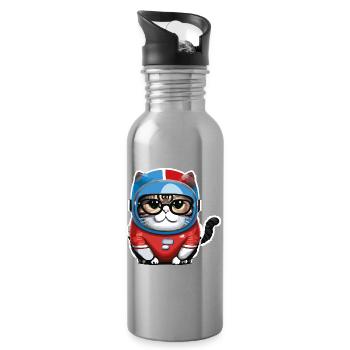 Katze Weltraum Space Cat Astronaut - Trinkflasche mit integriertem Trinkhalm - Lightsilver - Rechts