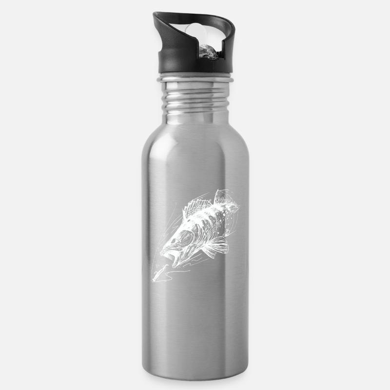Fisch des Lebens! - Angeltshirt Zanderangriff 2 W - Trinkflasche mit integriertem Trinkhalm - Lightsilver