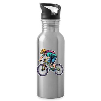Funny mountain bike lover - Water bottle with straw - silver - Right