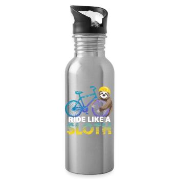 Faultier Biker mit Helm - Trinkflasche mit integriertem Trinkhalm - Lightsilver - Rechts