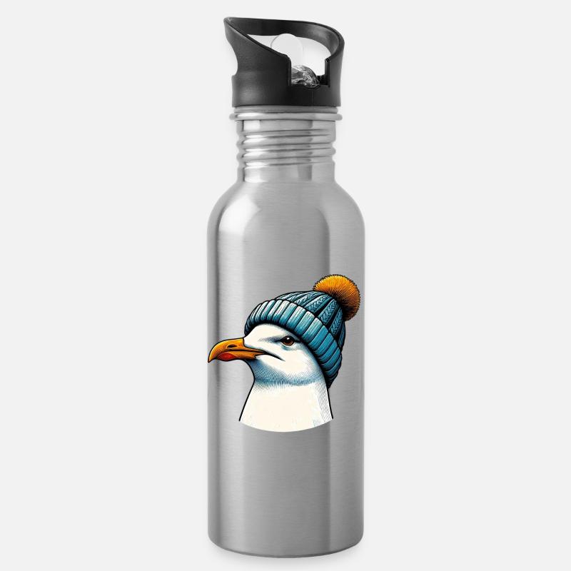 Möwe - Trinkflasche mit integriertem Trinkhalm - Lightsilver