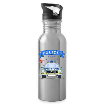 Polizeiauto mit Sirene - Trinkflasche mit integriertem Trinkhalm - Lightsilver - Rechts