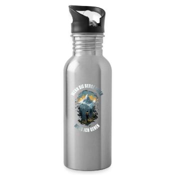 Wenn die Berge rufen muss ich gehen - Trinkflasche mit integriertem Trinkhalm - Lightsilver - Rechts
