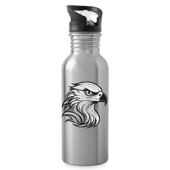 Expressionist eagle head-laying - Water bottle with straw - silver - Right