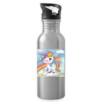 Rainbow Unicorn - Water bottle with straw - silver - Right
