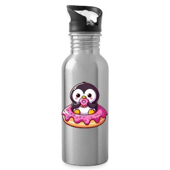 Mignon pingouin beignet dessert Snacking Yummy - Gourde avec paille intégrée - argent clair - Droite