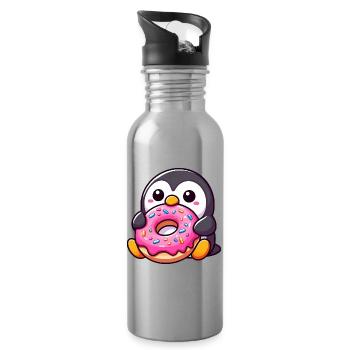 Pingouin mignon avec beignet Dessert Snacking - Gourde avec paille intégrée - argent clair - Droite
