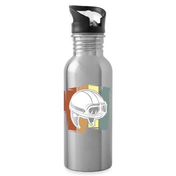Oldschool Retro Biker - Caferacer und Motorradlogo - Trinkflasche mit integriertem Trinkhalm - Lightsilver - Rechts