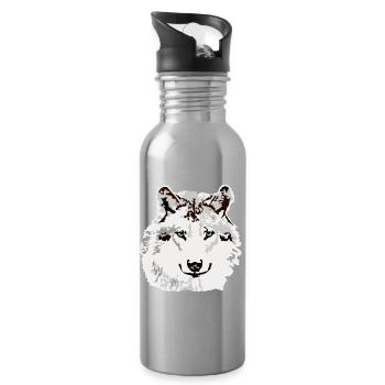 Yeux bleus de loup blanc - Gourde avec paille intégrée - argent clair - Droite