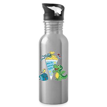 Schulkind Drache. Ach du meine Tüte! - Trinkflasche mit integriertem Trinkhalm - Lightsilver - Rechts