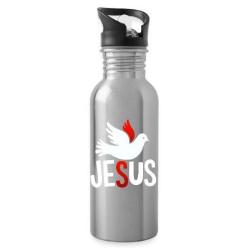 Friedens-Taube Jesus - Trinkflasche mit integriertem Trinkhalm - Lightsilver - Rechts