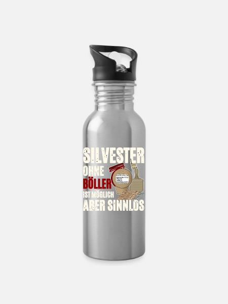 Silvester Nur Mit Feuerwerk - Trinkflasche mit integriertem Trinkhalm - Lightsilver