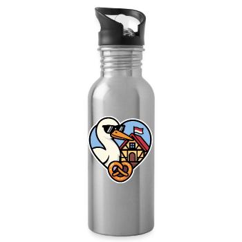 Alsace Stork Heart and Pretzel Alsatian Pride - Water bottle with straw - silver - Right