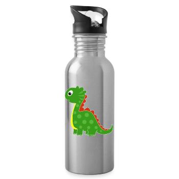 Green dino with bright dots - Water bottle with straw - silver - Right