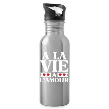 Life and Love Red Hearts - Water bottle with straw - silver - Right