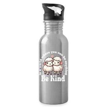 Deux brebis mignonnes Be Kind - Gourde avec paille intégrée - argent clair - Droite