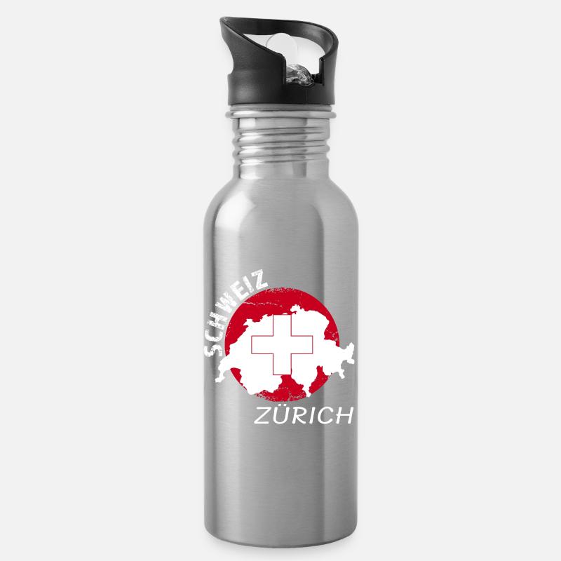 Zürich - Trinkflasche mit integriertem Trinkhalm - Lightsilver
