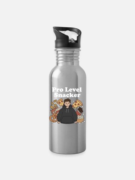 Pro Level Snacker Motiv - Trinkflasche mit integriertem Trinkhalm - Lightsilver