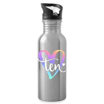 10ème anniversaire Pastel Coeur Lettrage Dix - Gourde avec paille intégrée - argent clair - Droite