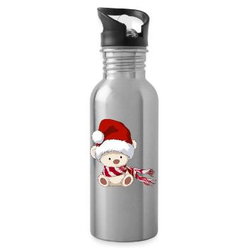 Ours d’hiver mignon Teddy Père Noël chapeau ours de Noël - Gourde avec paille intégrée - argent clair - Droite