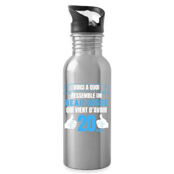 Birthday 20 Years Boy Funny Handsome - Water bottle with straw - silver - Right