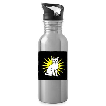 Coole Katze im Pop Art & Punk Rock Stil - Trinkflasche mit integriertem Trinkhalm - Lightsilver - Rechts