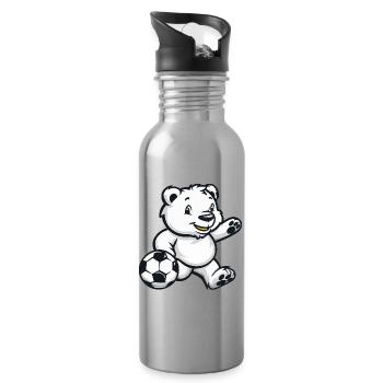 Eisbär Fußball Comic - Trinkflasche mit integriertem Trinkhalm - Lightsilver - Rechts