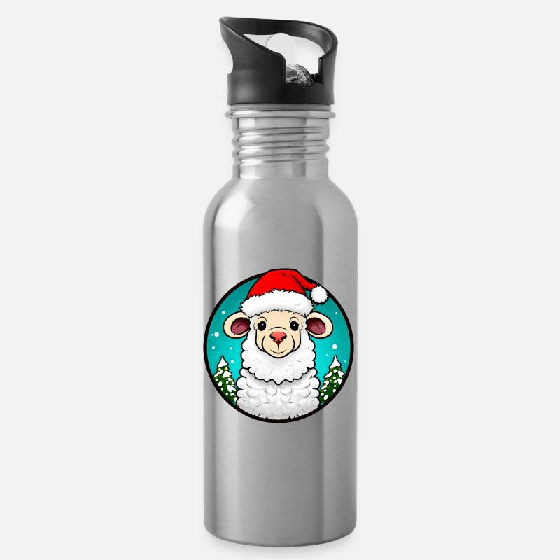 Noël des moutons - Gourde avec paille intégrée - argent clair