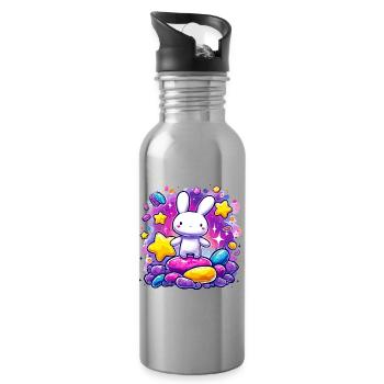 Cuddly bunny in the sugar storm - Water bottle with straw - silver - Right